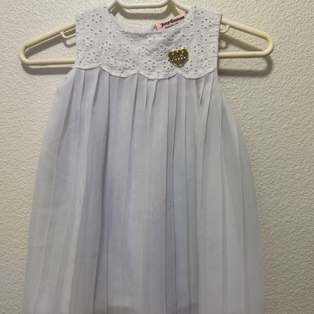 Juicy Couture white sleeveless pleated lined dress, embroidered top, 3T